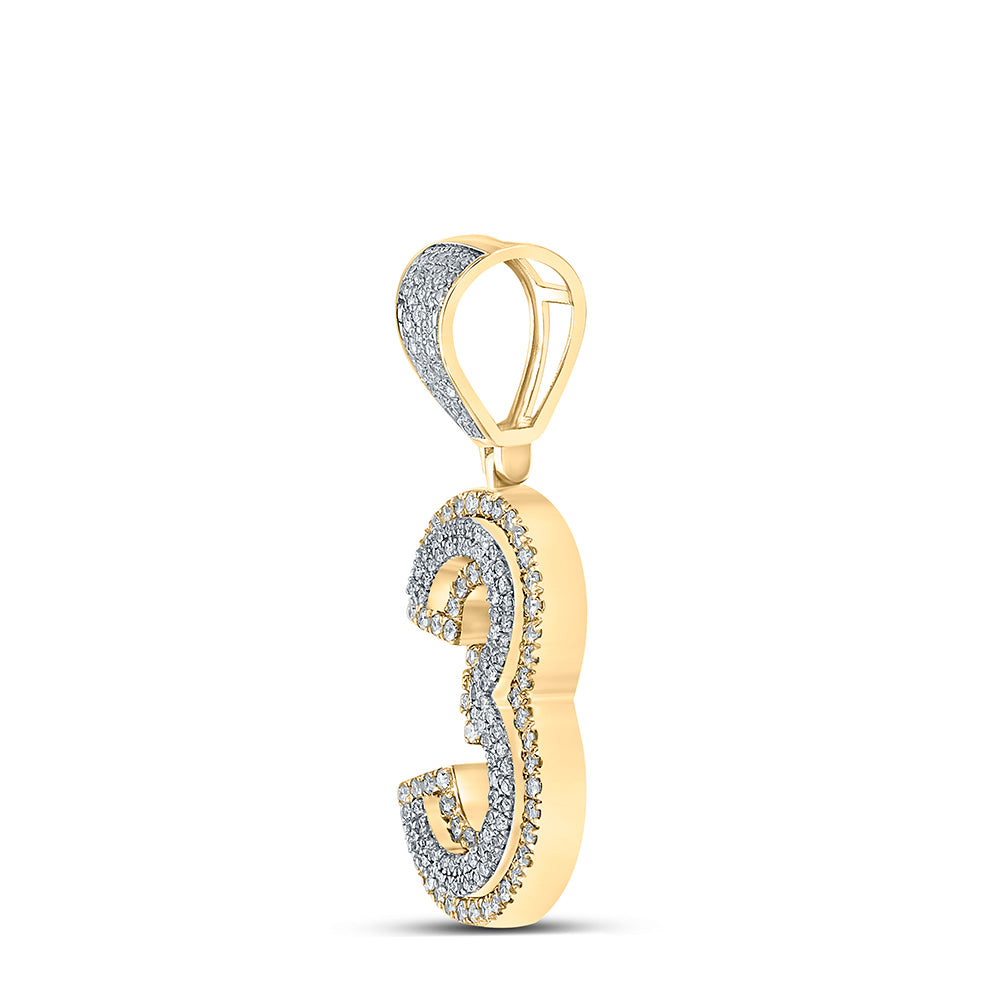10K TWO-TONE GOLD ROUND DIAMOND NUMBER 3 CHARM PENDANT 5/8 CTTW