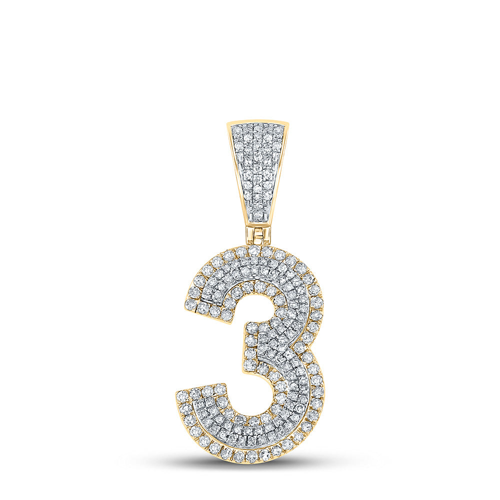 10K TWO-TONE GOLD ROUND DIAMOND NUMBER 3 CHARM PENDANT 5/8 CTTW