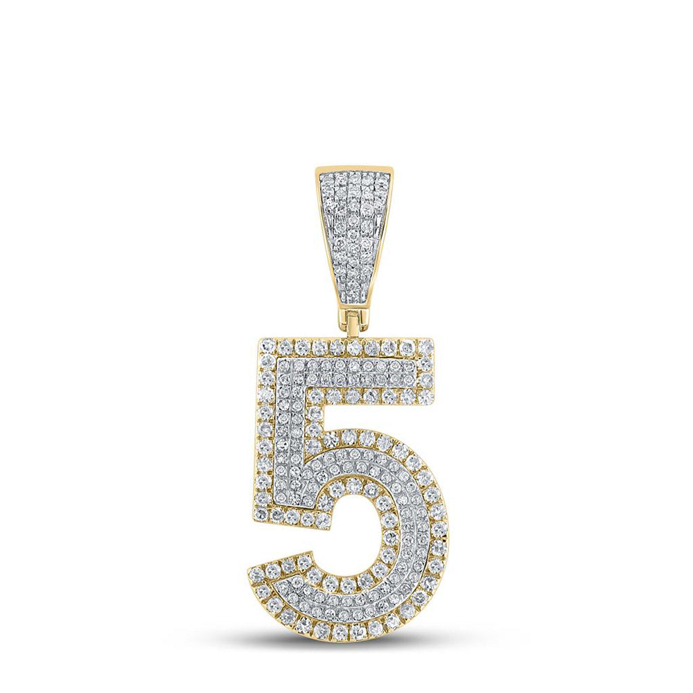 10K TWO-TONE GOLD ROUND DIAMOND NUMBER 5 CHARM PENDANT 3/4 CTTW