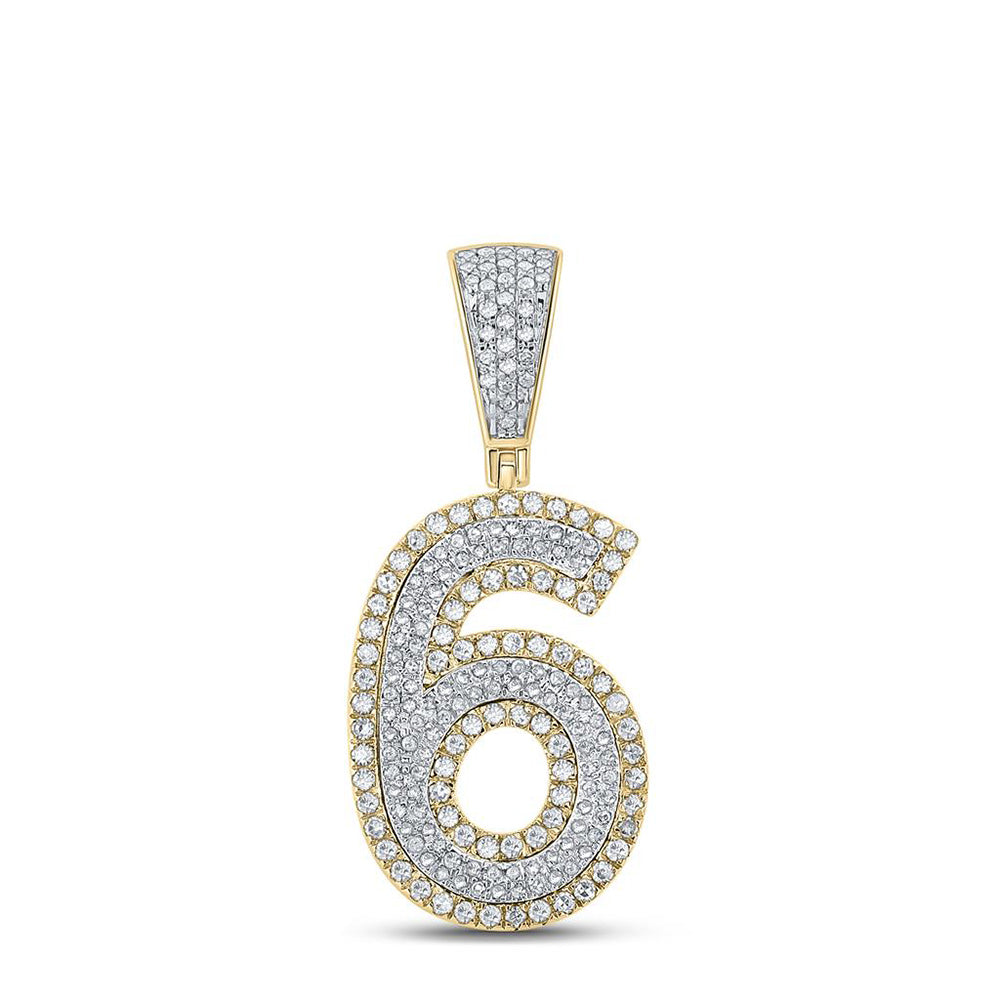 10K TWO-TONE GOLD ROUND DIAMOND NUMBER 6 CHARM PENDANT 3/4 CTTW