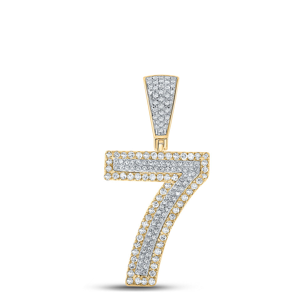 10K TWO-TONE GOLD ROUND DIAMOND NUMBER 7 CHARM PENDANT 5/8 CTTW