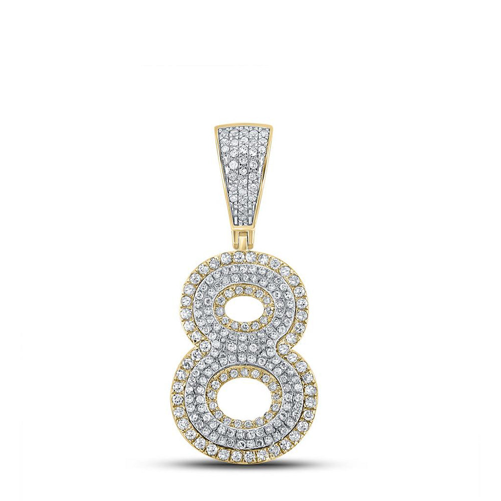 10K TWO-TONE GOLD ROUND DIAMOND NUMBER 8 CHARM PENDANT 3/4 CTTW