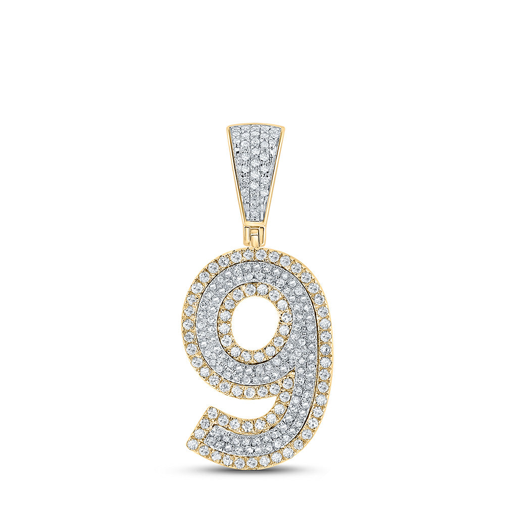 10K TWO-TONE GOLD ROUND DIAMOND NUMBER 9 CHARM PENDANT 3/4 CTTW