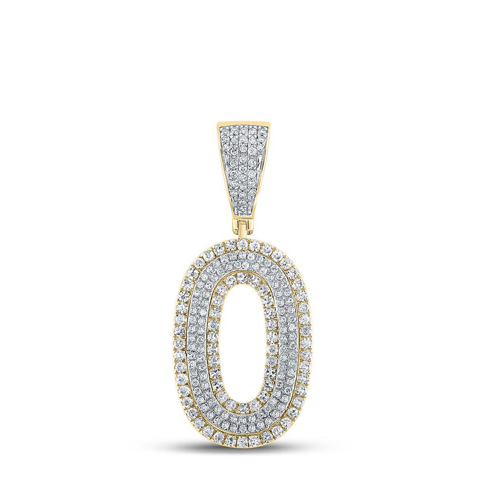 10K TWO-TONE GOLD ROUND DIAMOND NUMBER 0 CHARM PENDANT 3/4 CTTW