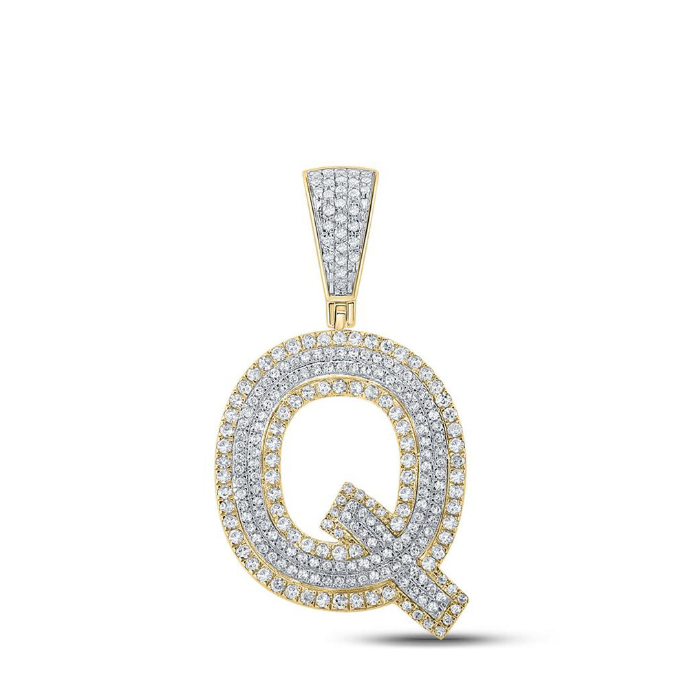 10K TWO-TONE GOLD ROUND DIAMOND Q LETTER CHARM PENDANT 7/8 CTTW