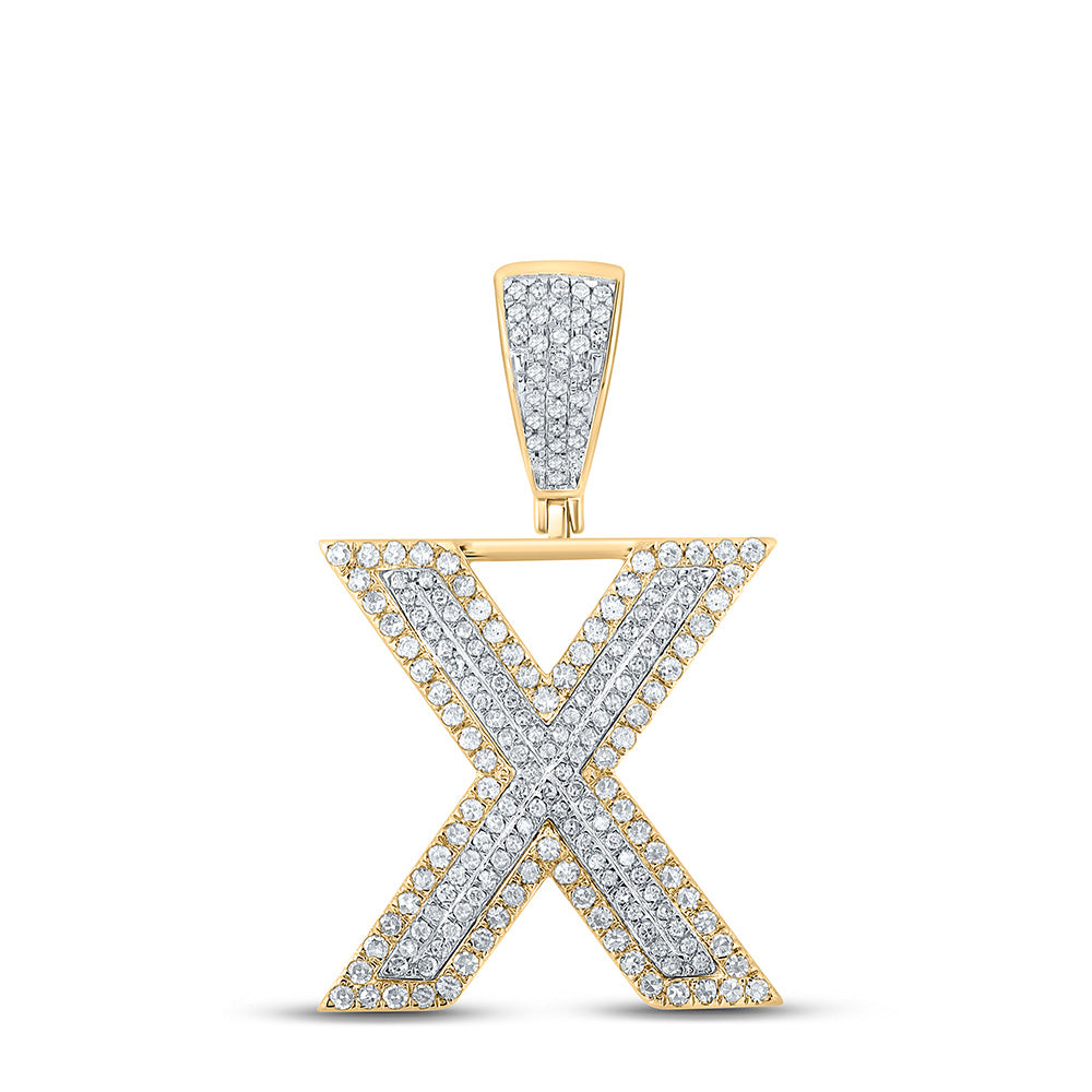 10K TWO-TONE GOLD ROUND DIAMOND INITIAL X LETTER CHARM PENDANT 3/4 CTTW