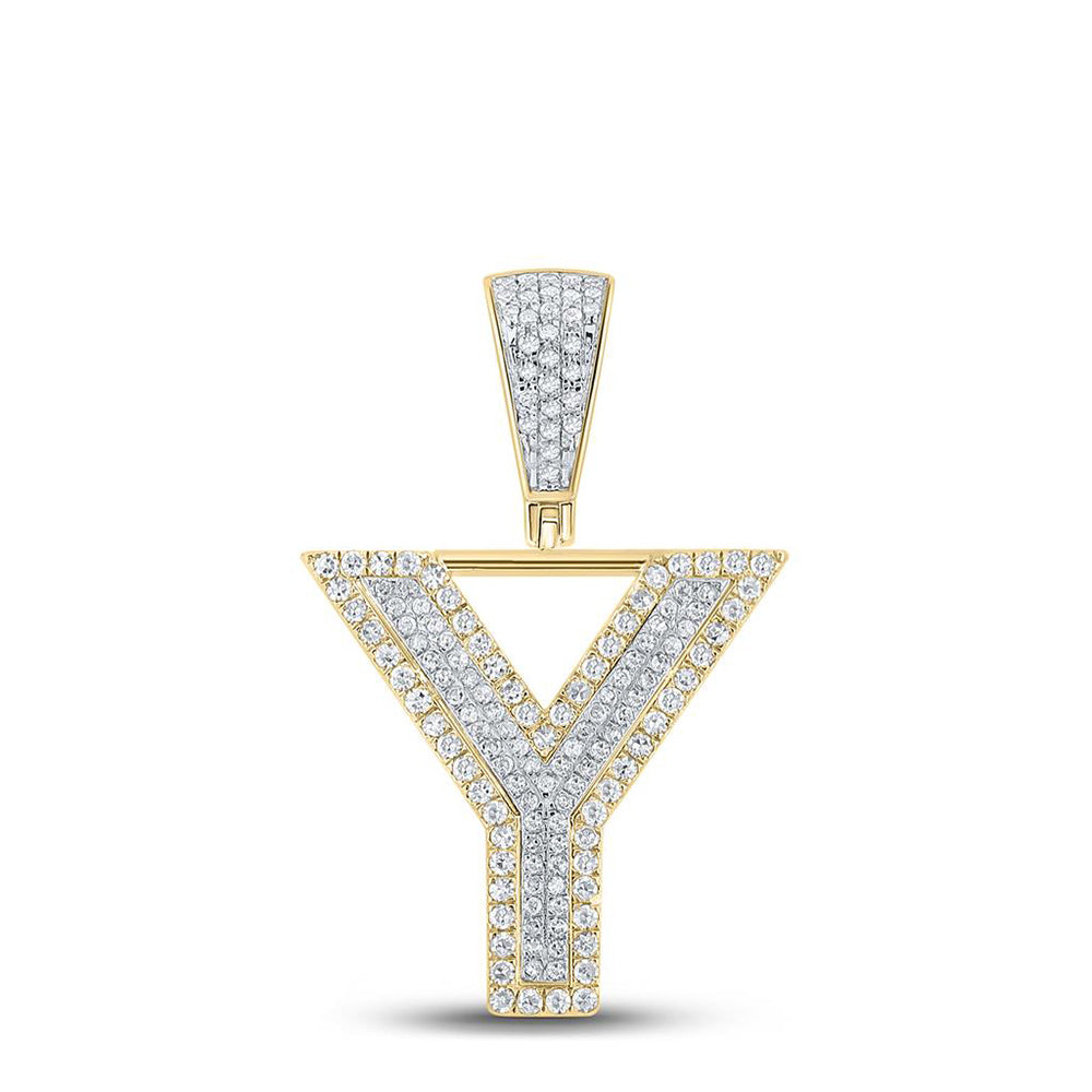 10K TWO-TONE GOLD ROUND DIAMOND Y LETTER CHARM PENDANT 5/8 CTTW