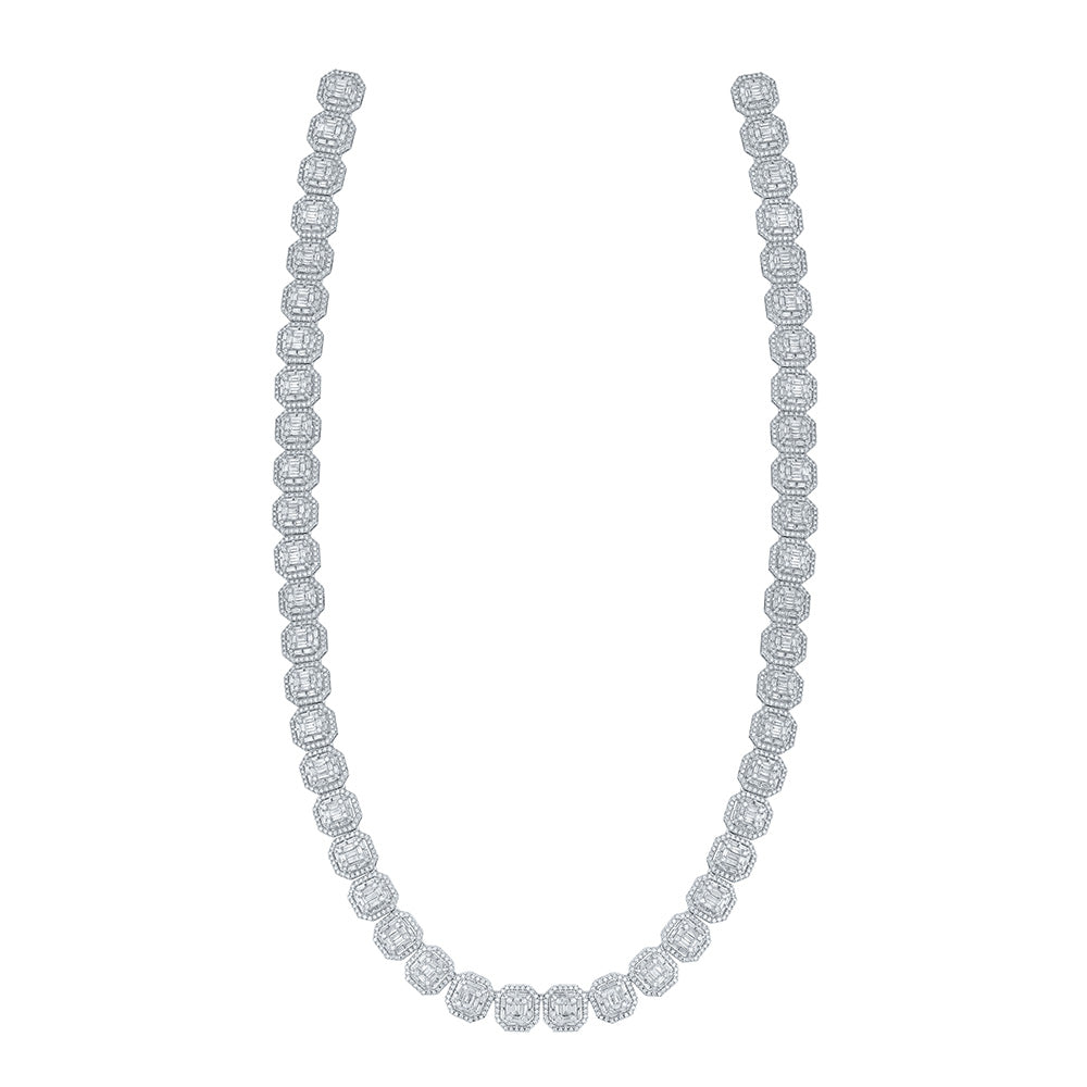 14K WHITE GOLD BAGUETTE DIAMOND SQUARE LINK CHAIN NECKLACE 17-1/4 CTTW
