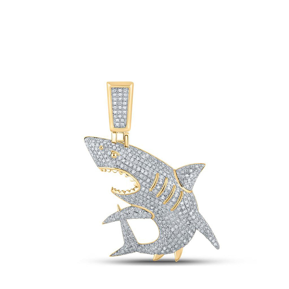 10K YELLOW GOLD ROUND DIAMOND SHARK CHARM PENDANT 1 CTTW
