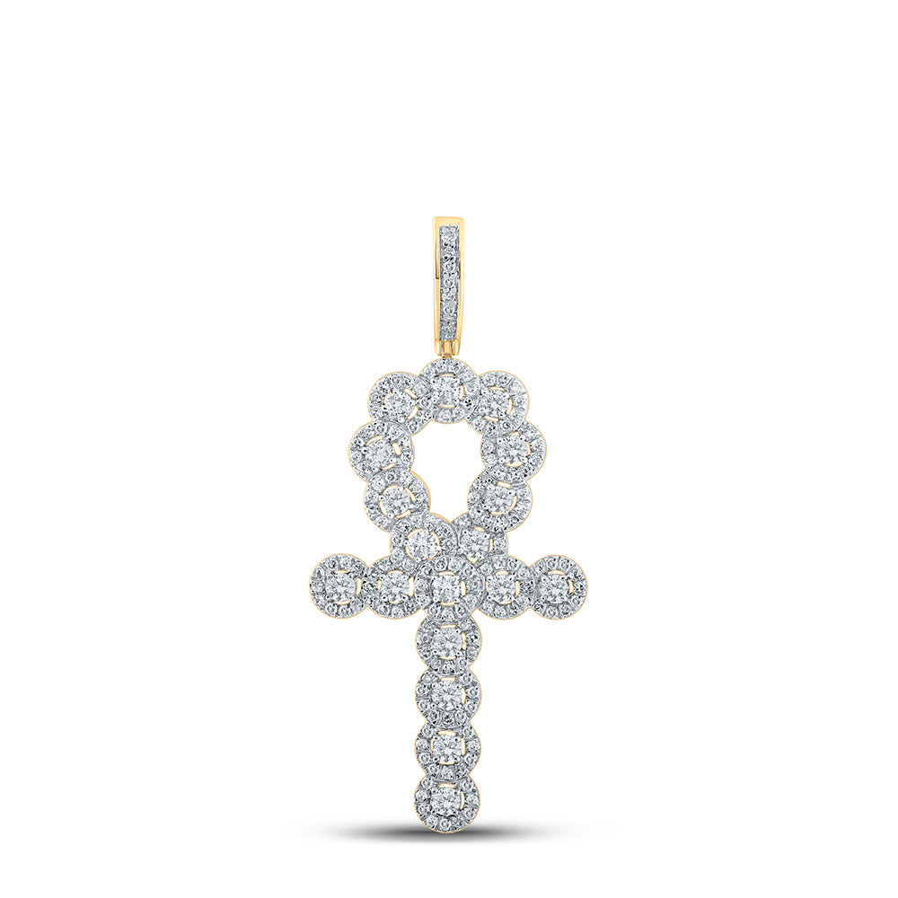 10K YELLOW GOLD ROUND DIAMOND ANKH CROSS CHARM PENDANT 1 CTTW