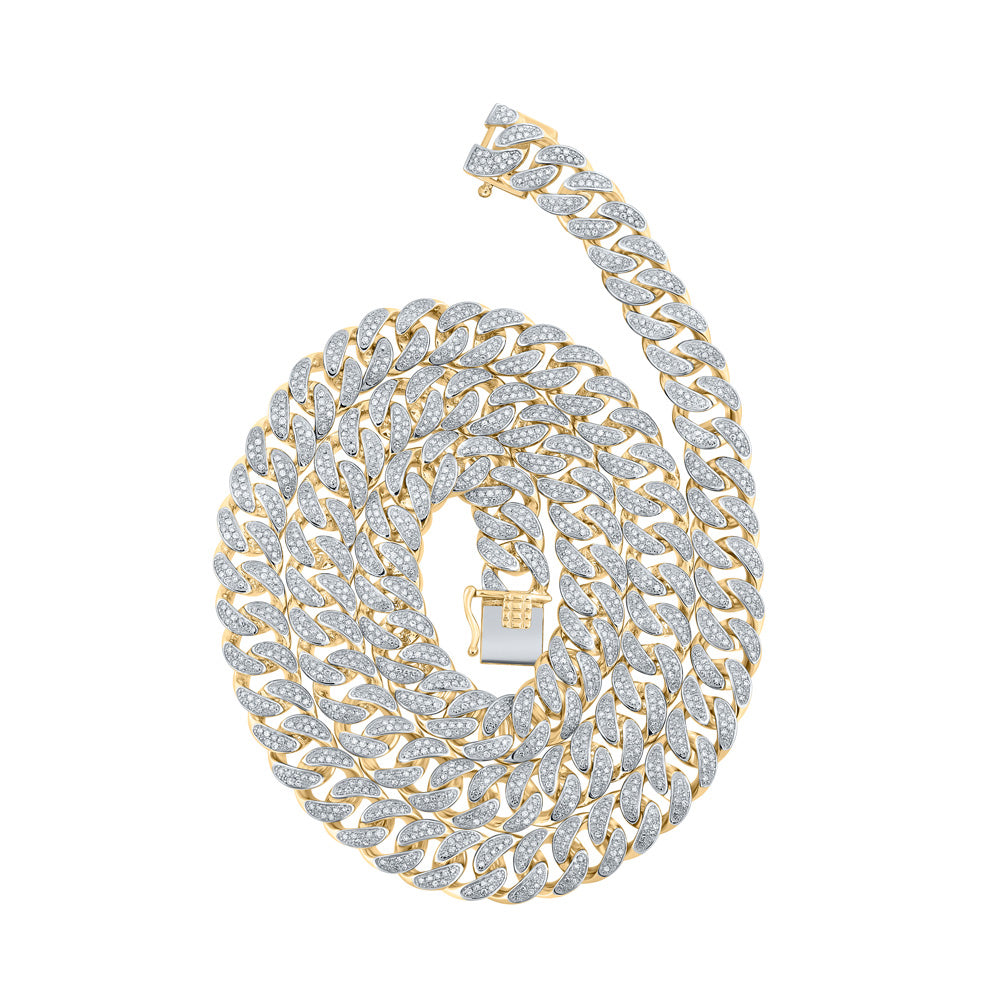 10K YELLOW GOLD ROUND DIAMOND 22-INCH CUBAN LINK CHAIN NECKLACE 5-3/8 CTTW