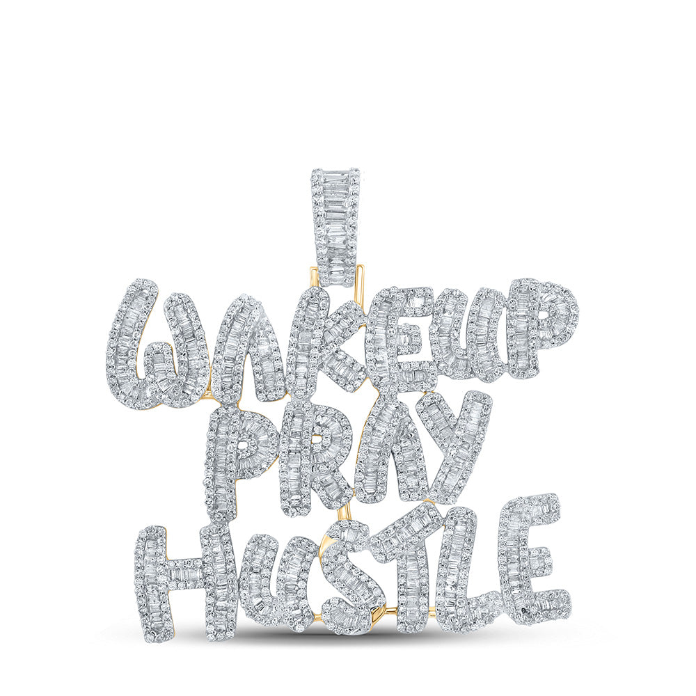 10K YELLOW GOLD BAGUETTE DIAMOND WAKE UP PRAY HUSTLE CHARM PENDANT 3-3/4 CTTW