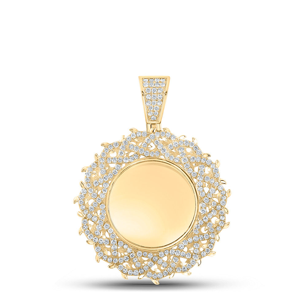 10K YELLOW GOLD ROUND DIAMOND MEMORY CIRCLE CHARM PENDANT 2-3/8 CTTW