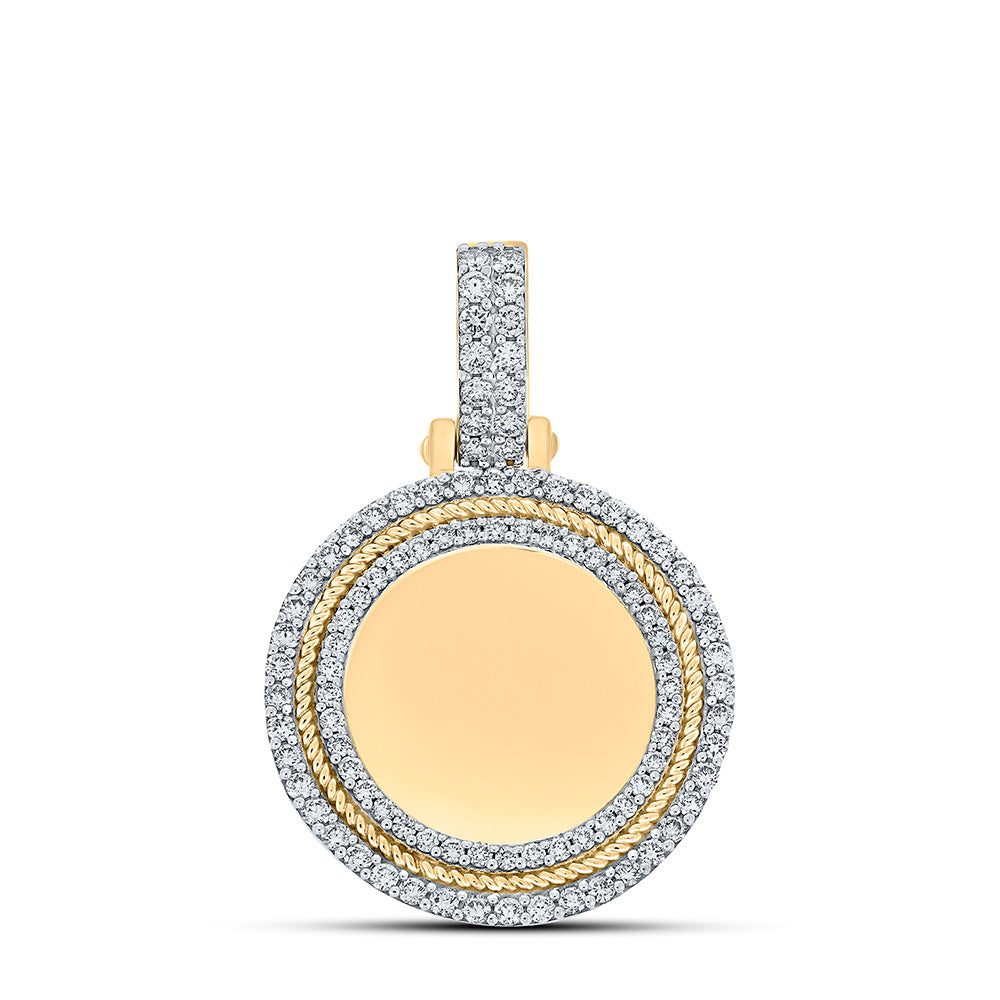 10K YELLOW GOLD ROUND DIAMOND MEMORY CIRCLE CHARM PENDANT 1-1/4 CTTW