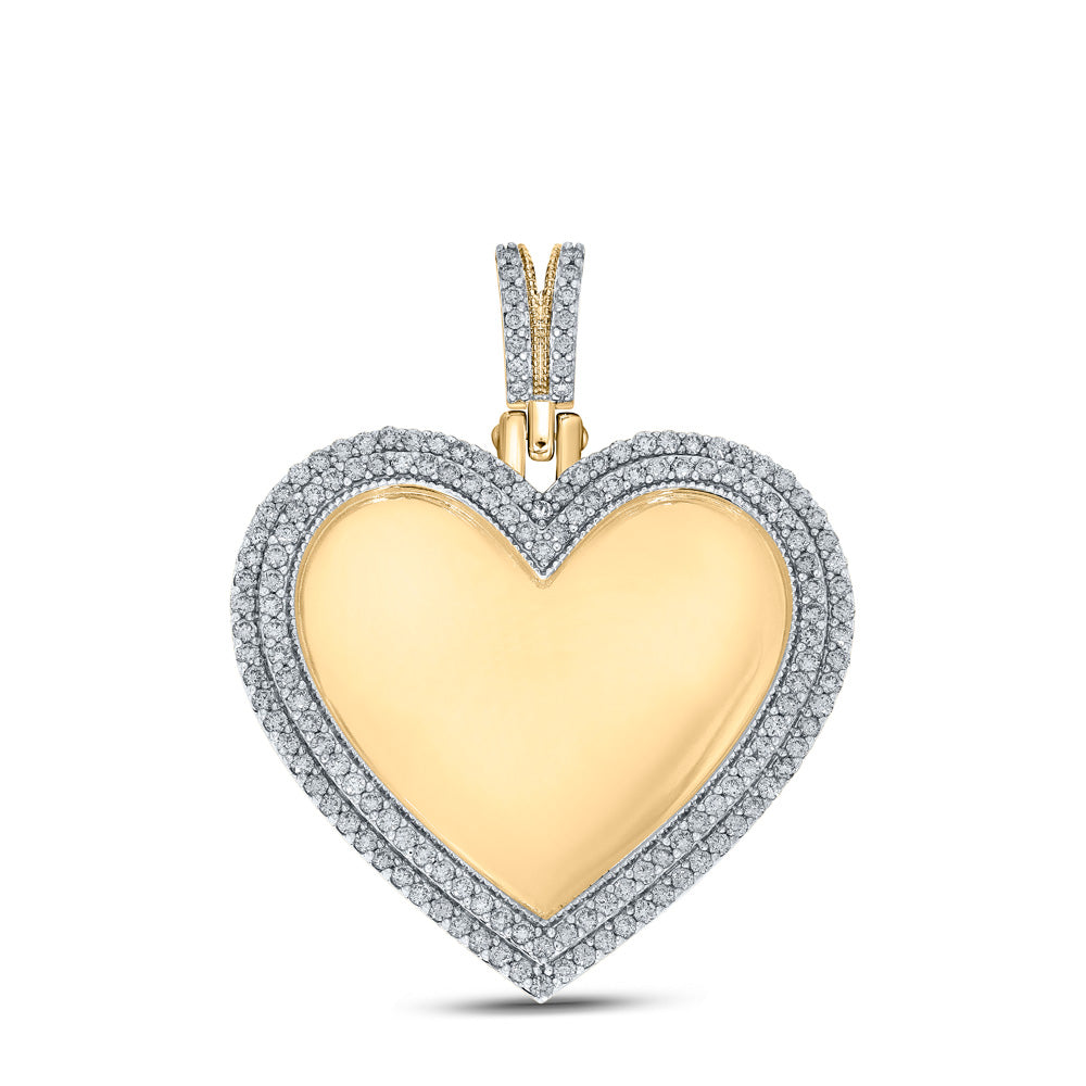 10K YELLOW GOLD ROUND DIAMOND HEART MEMORY CHARM PENDANT 2 CTTW