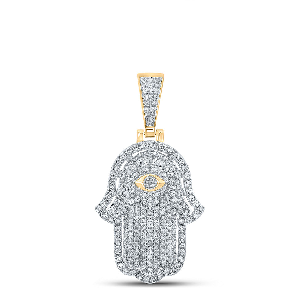 10K YELLOW GOLD ROUND DIAMOND HAMSA CHARM PENDANT 2-3/4 CTTW