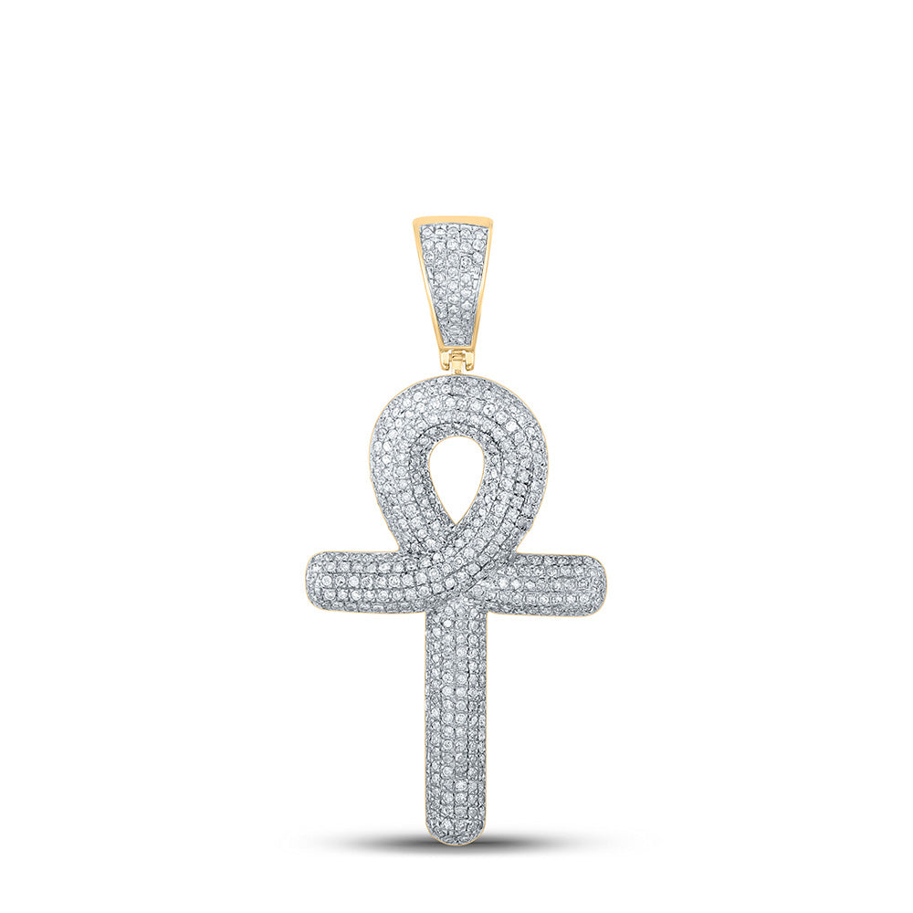 10K YELLOW GOLD ROUND DIAMOND ANKH CROSS CHARM PENDANT 1 CTTW