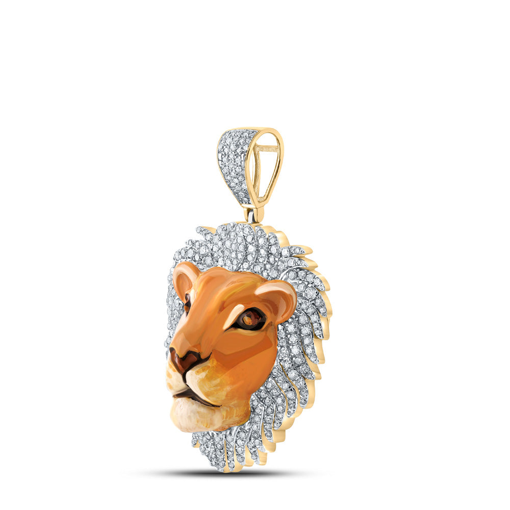 10K YELLOW GOLD ROUND DIAMOND LION FACE ANIMAL CHARM PENDANT 1 CTTW