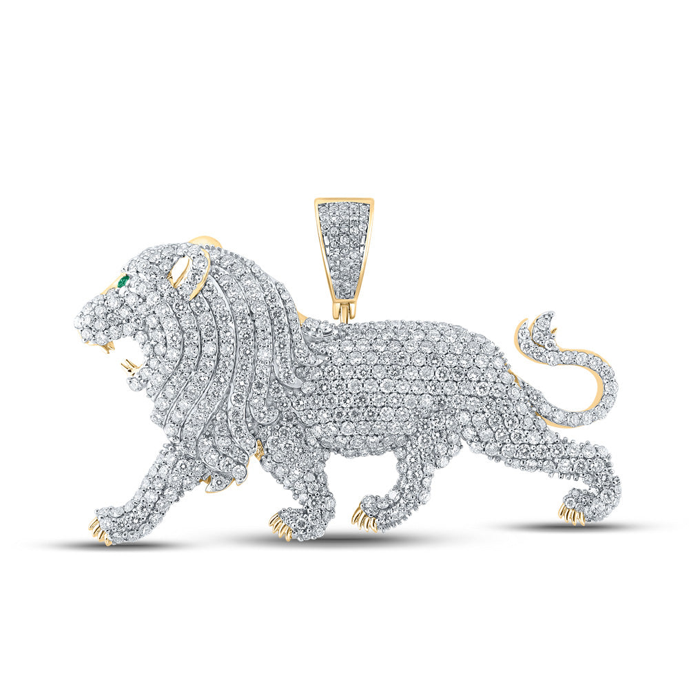 10K YELLOW GOLD ROUND DIAMOND LION ANIMAL CHARM PENDANT 5-1/2 CTTW