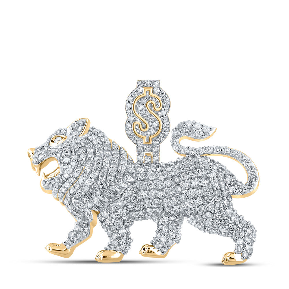 10K YELLOW GOLD ROUND DIAMOND LION DOLLAR SIGN CHARM PENDANT 2-3/4 CTTW