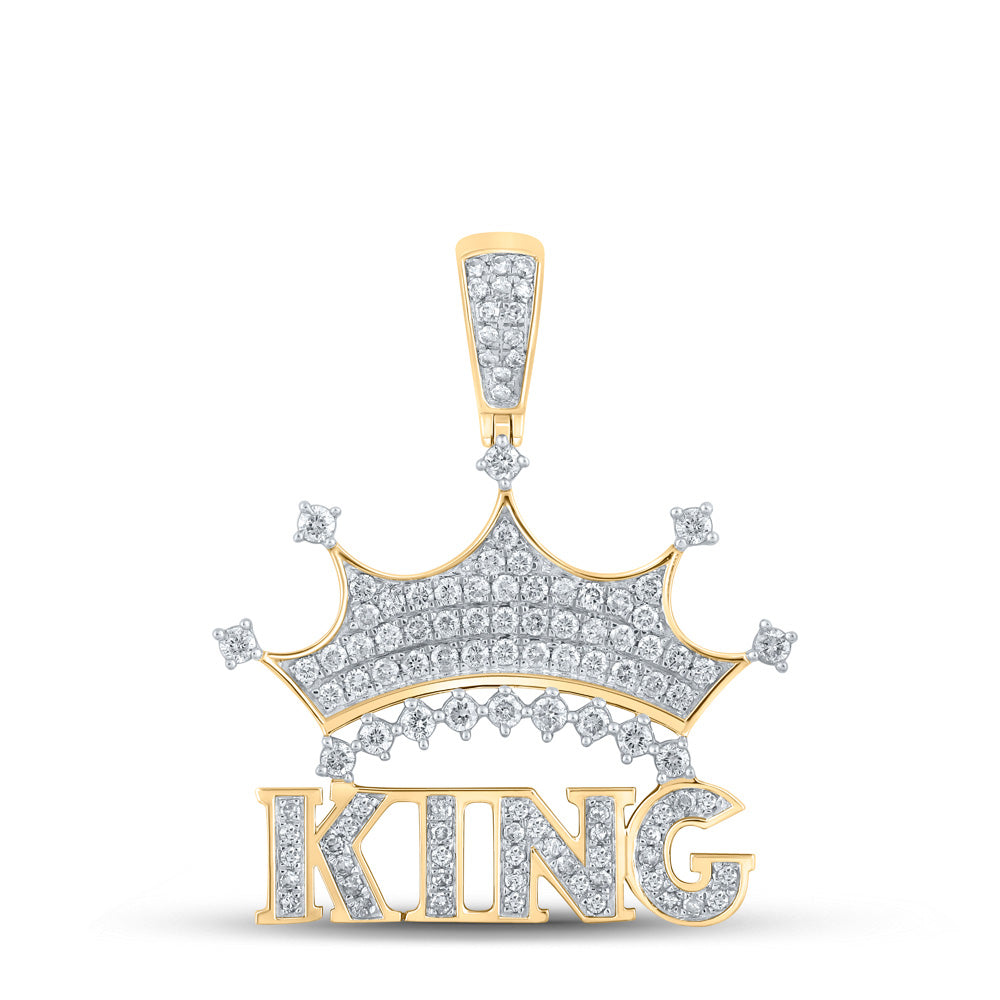 10K YELLOW GOLD ROUND DIAMOND KING CROWN CHARM PENDANT 7/8 CTTW
