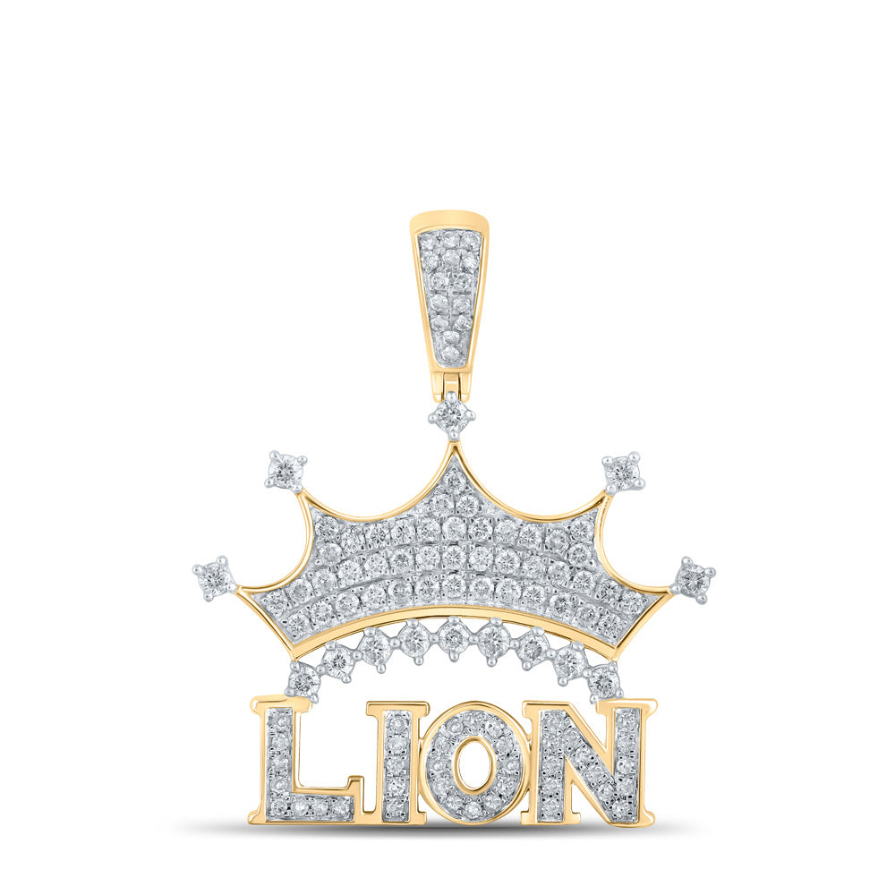 10K YELLOW GOLD ROUND DIAMOND LION CROWN CHARM PENDANT 7/8 CTTW