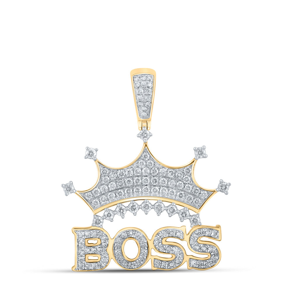 10K YELLOW GOLD ROUND DIAMOND BOSS CROWN CHARM PENDANT 1 CTTW