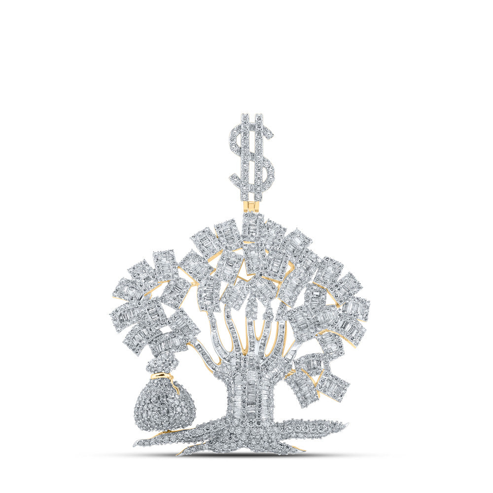 10K YELLOW GOLD BAGUETTE DIAMOND MONEY TREE CHARM PENDANT 6-1/2 CTTW