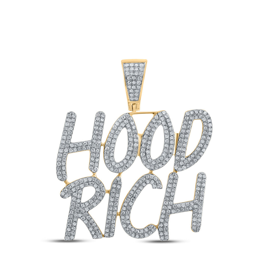 10K YELLOW GOLD ROUND DIAMOND HOOD RICH CHARM PENDANT 1-1/4 CTTW