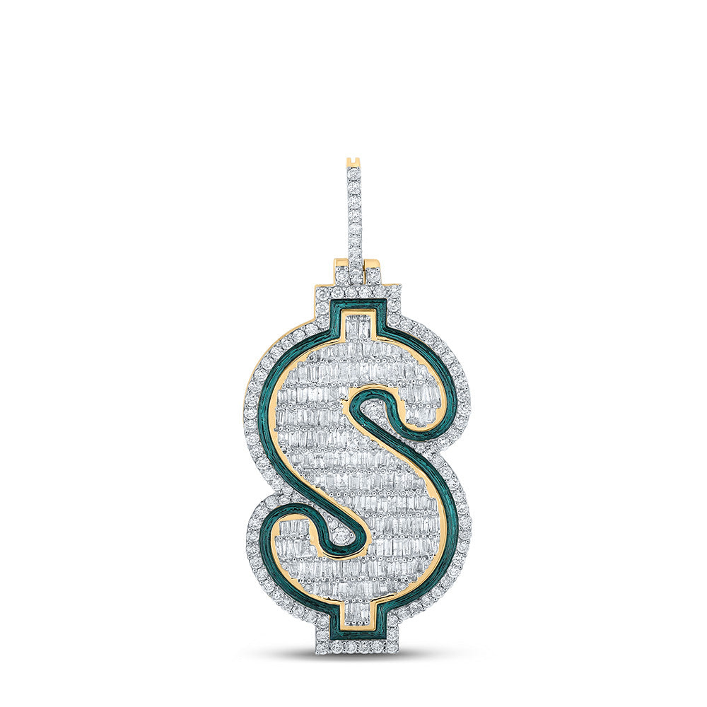 10K YELLOW GOLD BAGUETTE DIAMOND DOLLAR SIGN CHARM PENDANT 3-5/8 CTTW