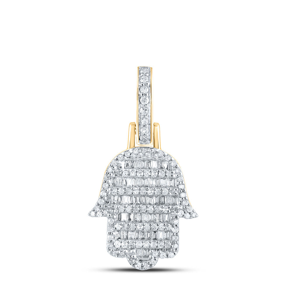 10K YELLOW GOLD BAGUETTE DIAMOND HAMSA CHARM PENDANT 1/2 CTTW
