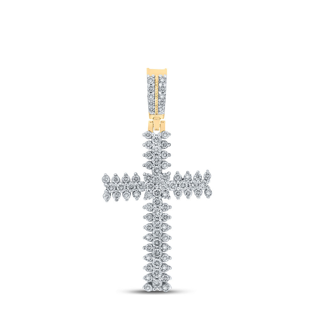 10K YELLOW GOLD ROUND DIAMOND CROSS CHARM PENDANT 2-3/8 CTTW
