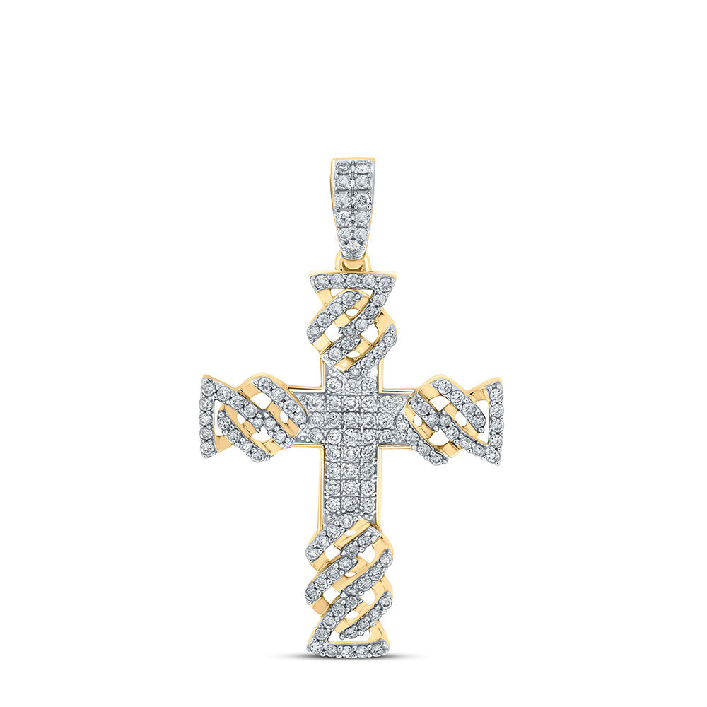10K YELLOW GOLD ROUND DIAMOND CROSS CHARM PENDANT 1-3/8 CTTWCTTW