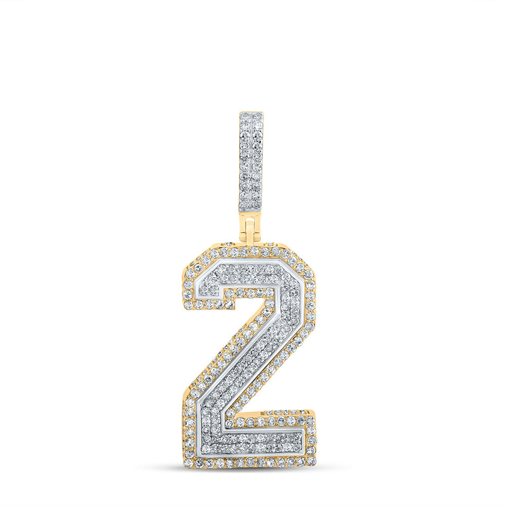 10K TWO-TONE GOLD ROUND DIAMOND NUMBER 2 CHARM PENDANT 1-1/3 CTTW