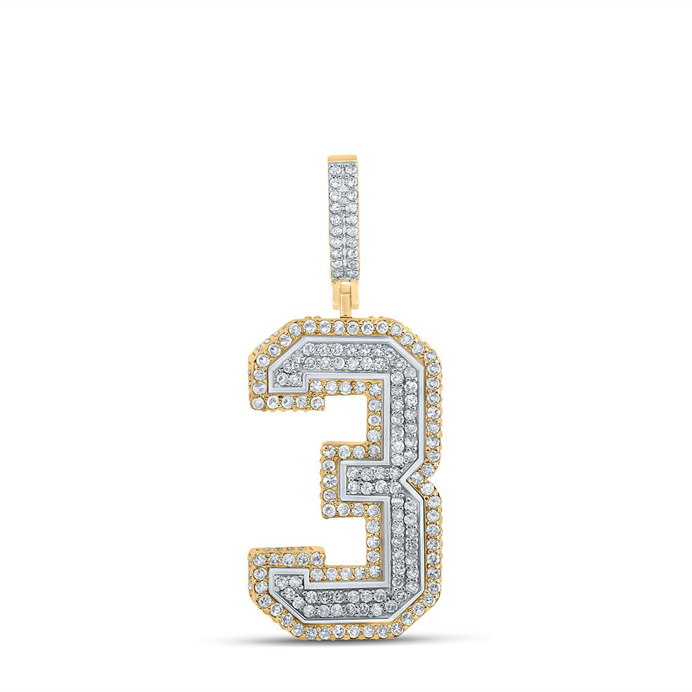 10K TWO-TONE GOLD ROUND DIAMOND NUMBER THREE CHARM PENDANT 1 CTTW