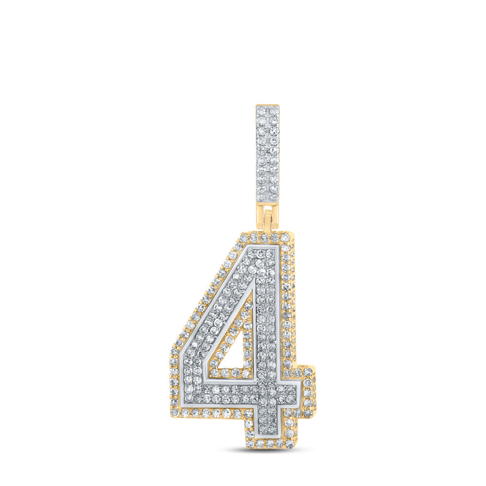 10K TWO-TONE GOLD ROUND DIAMOND NUMBER FOUR CHARM PENDANT 1-1/4 CTTW