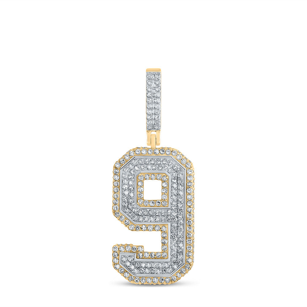 10K TWO-TONE GOLD ROUND DIAMOND NUMBER 9 CHARM PENDANT 1-3/8 CTTW