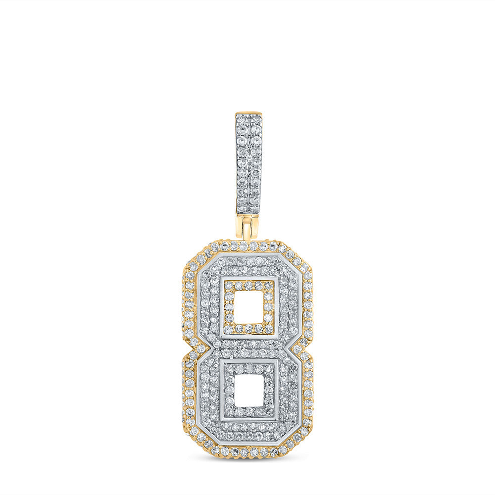 10K TWO-TONE GOLD ROUND DIAMOND NUMBER 8 CHARM PENDANT 1-3/8 CTTW