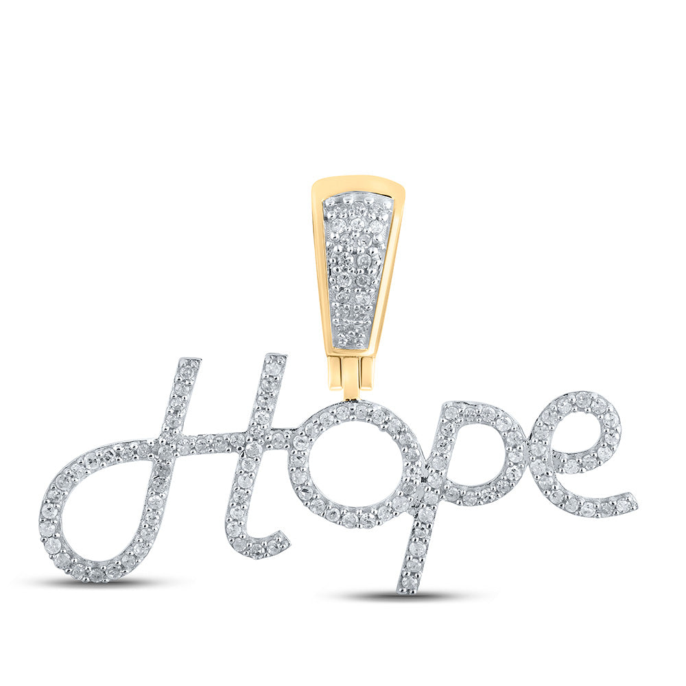 10K YELLOW GOLD ROUND DIAMOND HOPE CHARM PENDANT 1/3 CTTW