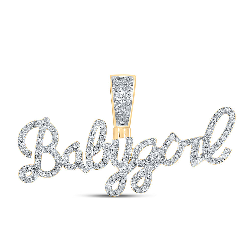 10K YELLOW GOLD ROUND DIAMOND BABY GIRL CHARM PENDANT 3/8 CTTW