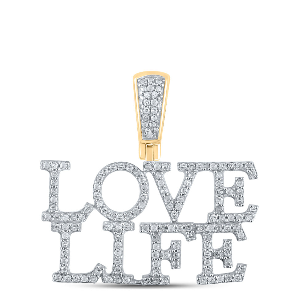 10K YELLOW GOLD ROUND DIAMOND LOVE LIFE CHARM PENDANT 1/2 CTTW