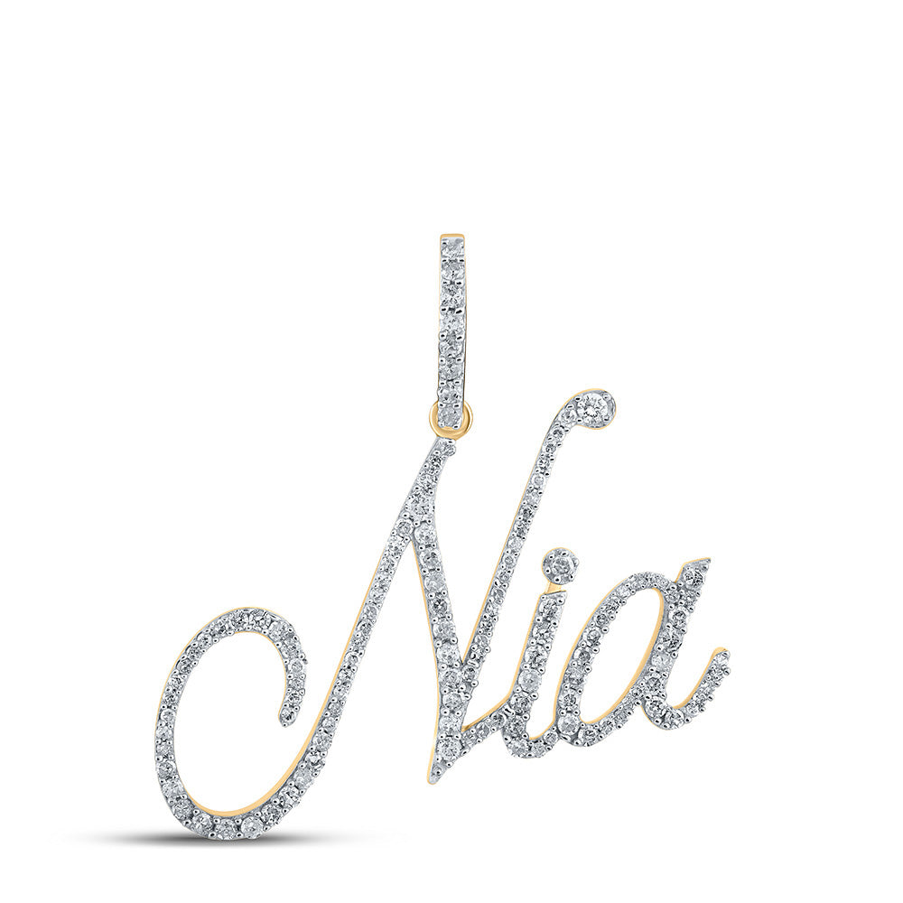 10K YELLOW GOLD ROUND DIAMOND NIA CHARM PENDANT 5/8 CTTW