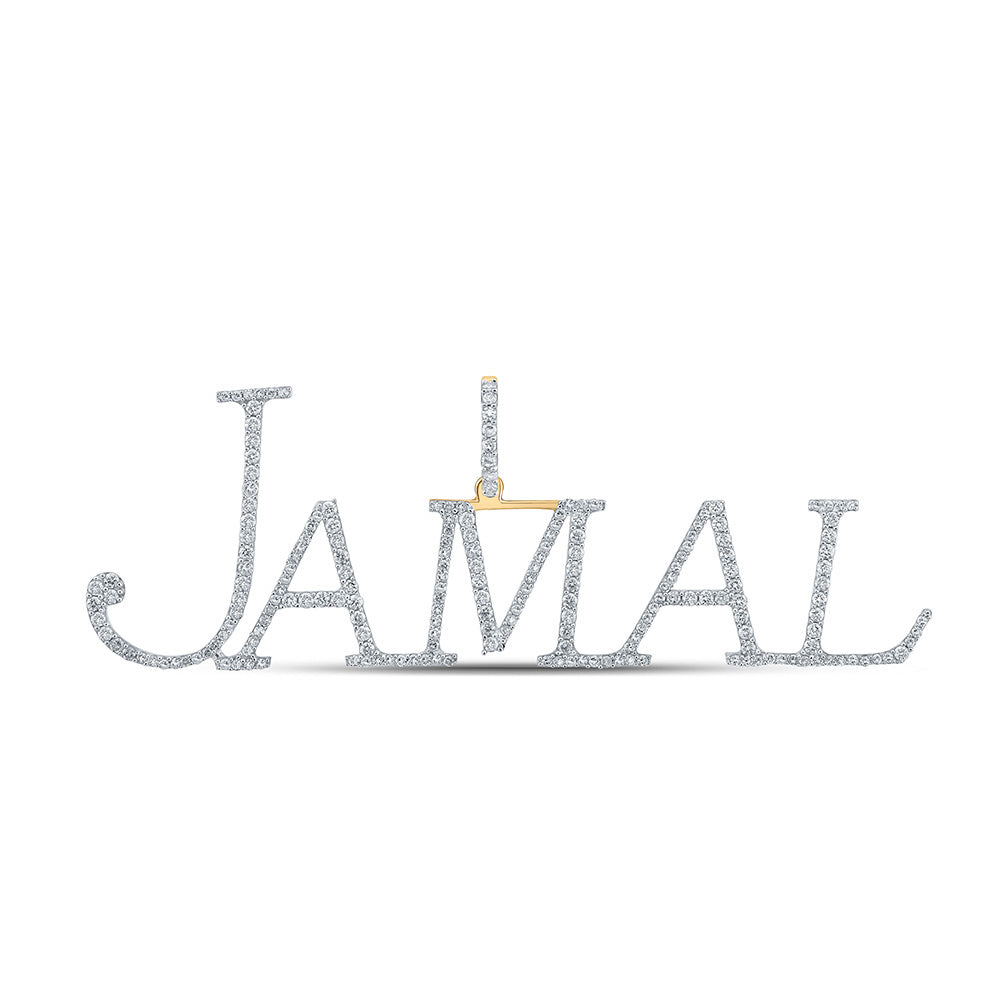 10K YELLOW GOLD ROUND DIAMOND JAMAL NAME CHARM PENDANT 1-1/5 CTTW
