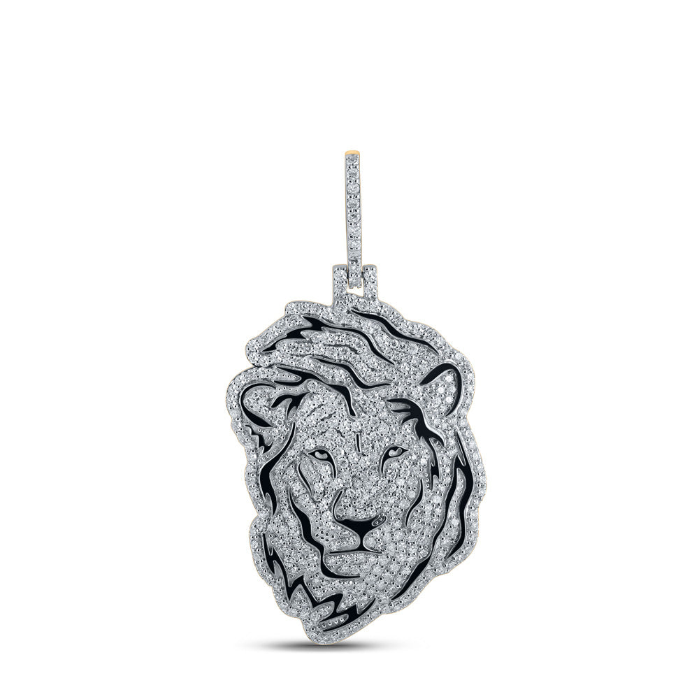 10K YELLOW GOLD ROUND DIAMOND LION FACE CHARM PENDANT 2-1/4 CTTW