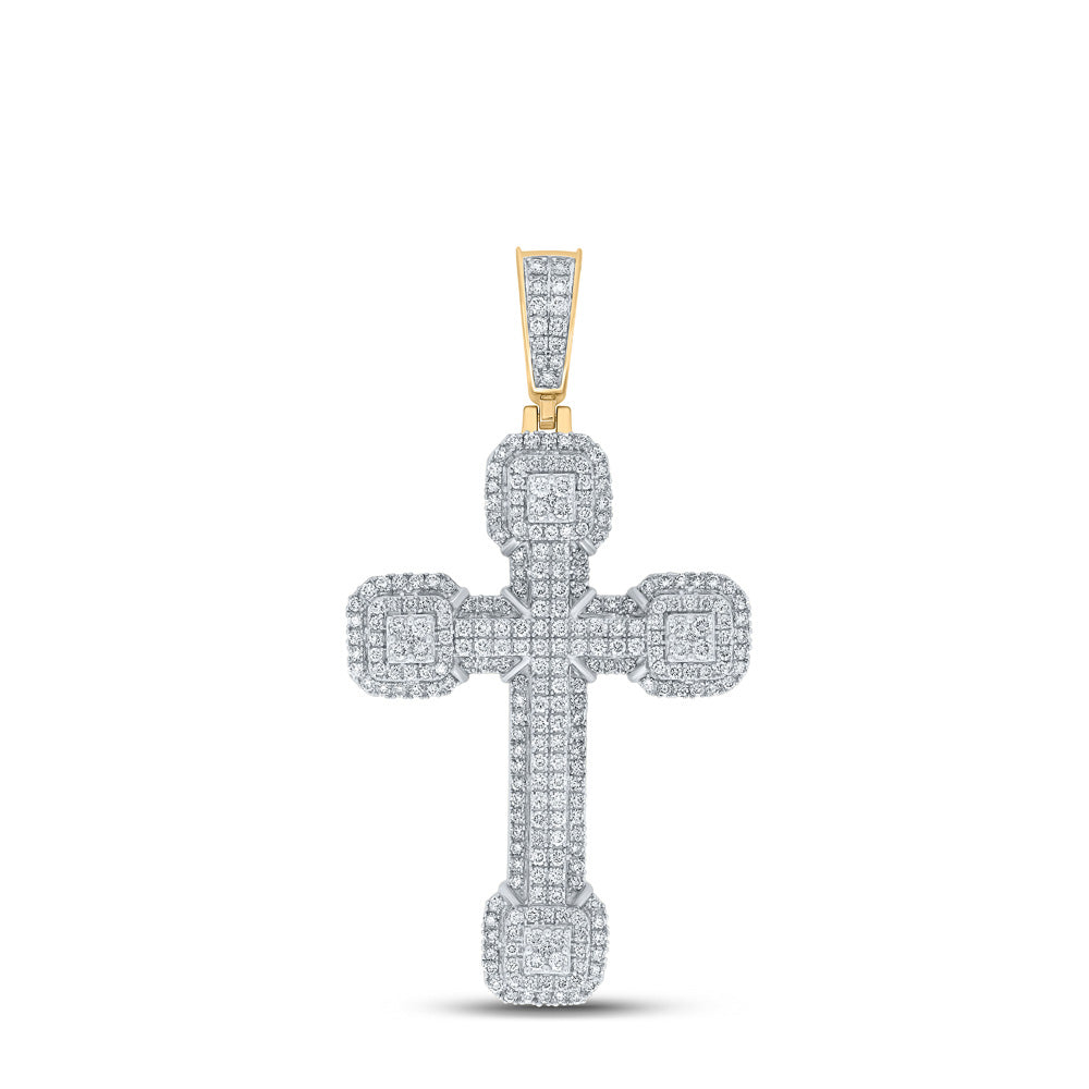 10K YELLOW GOLD ROUND DIAMOND CROSS CHARM PENDANT 3-1/2 CTTW