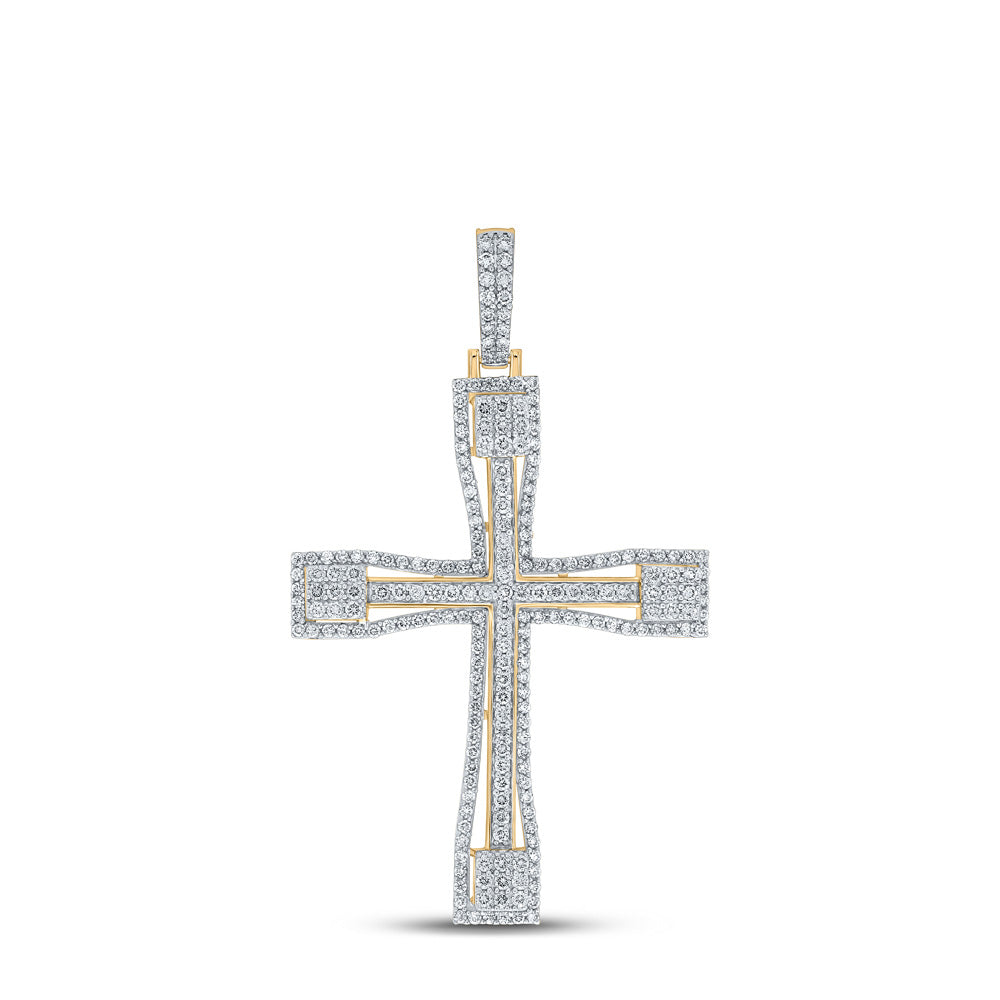 10K YELLOW GOLD ROUND DIAMOND CROSS CHARM PENDANT 2-1/2 CTTW