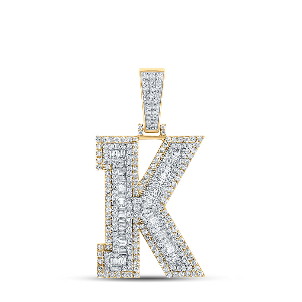 10K TWO-TONE GOLD ROUND DIAMOND K INITIAL LETTER CHARM PENDANT 1-7/8 CTTW