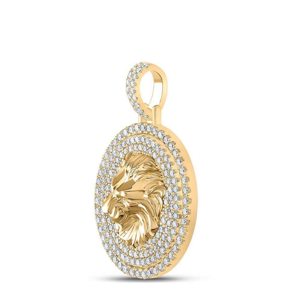 10K YELLOW GOLD ROUND DIAMOND LION CIRCLE CHARM PENDANT 2-1/2 CTTW