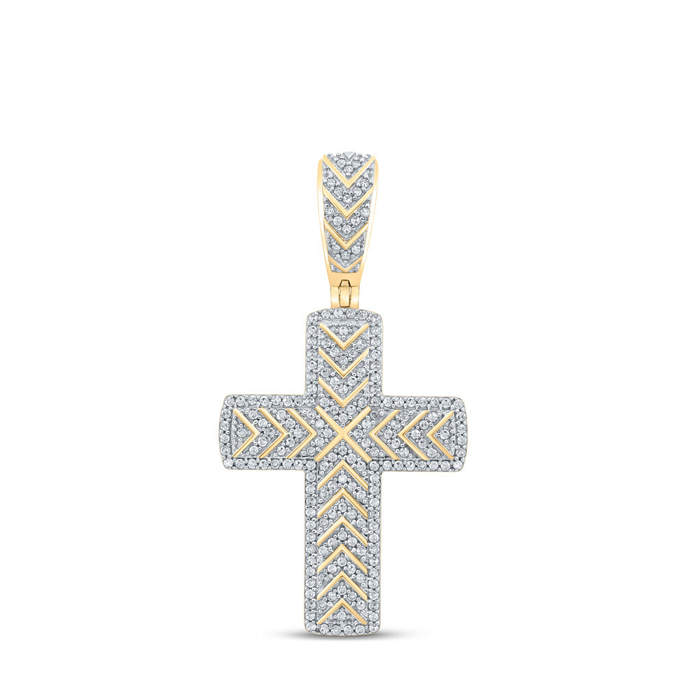 10K YELLOW GOLD ROUND DIAMOND CROSS CHARM PENDANT 1/2 CTTW