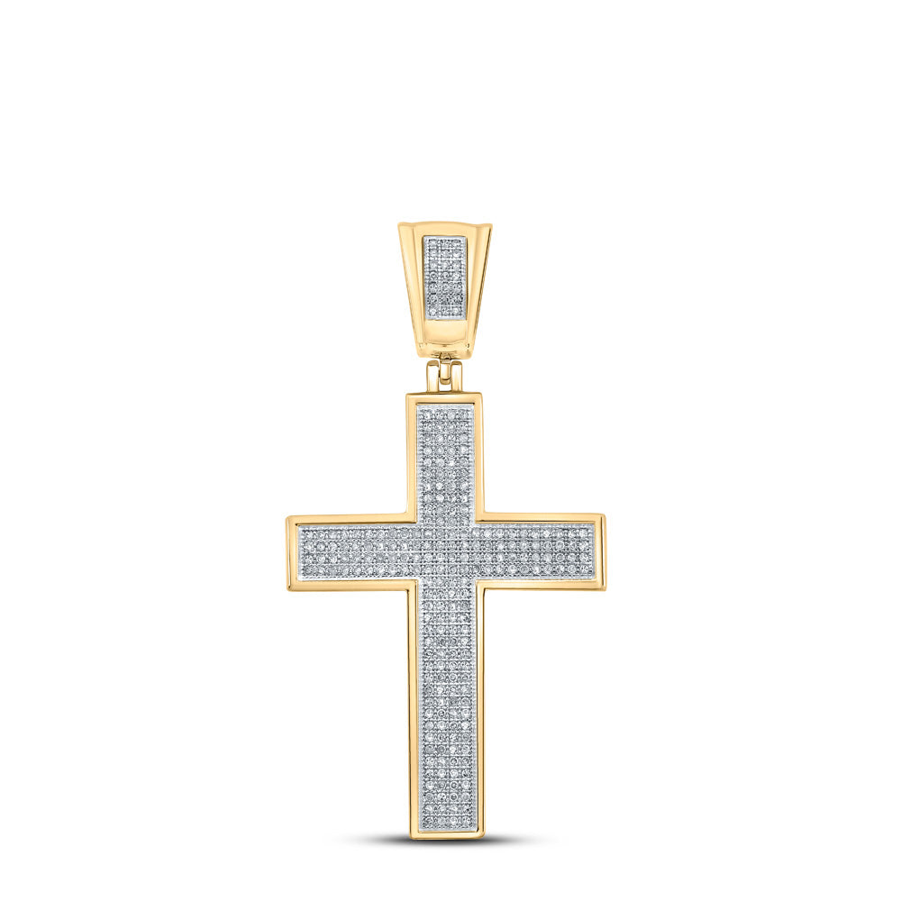 10K YELLOW GOLD ROUND DIAMOND CROSS CHARM PENDANT 3/4 CTTW